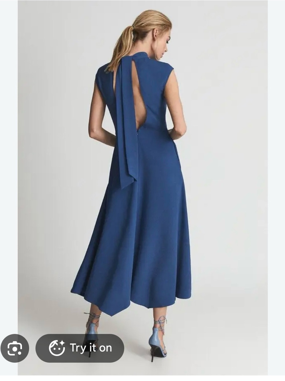 Reiss Livvy Sleeveless Teal Midi Dress with High Neck - Picture 3 of 9